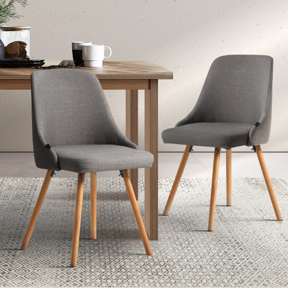 Set of 2 Replica Dining Chairs Beech Wood - Fabric Grey Homecoze