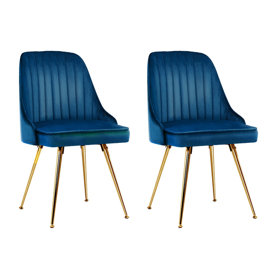 Set of 2 Retro Dining Chairs - Velvet Blue Homecoze