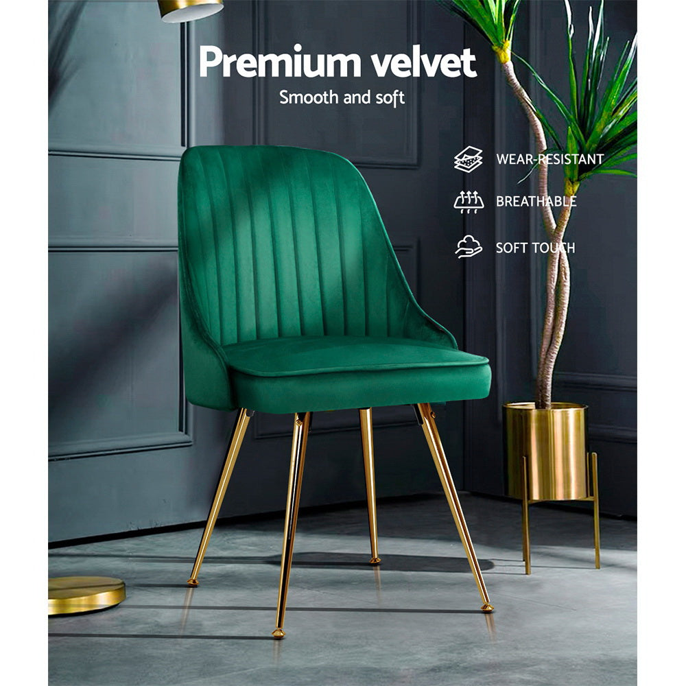 Set of 2 Retro Dining Chairs - Velvet Green Homecoze