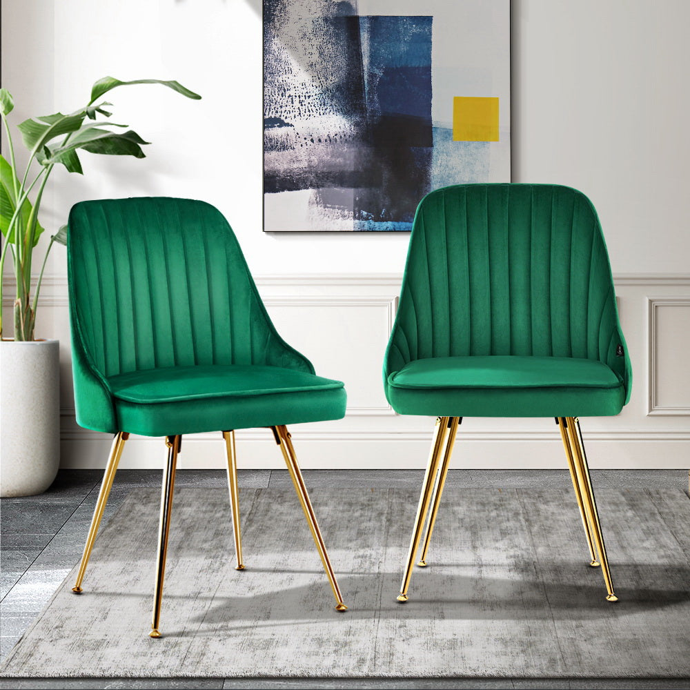 Set of 2 Retro Dining Chairs - Velvet Green Homecoze