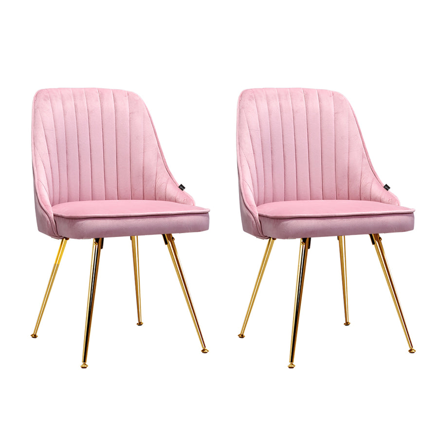 Set of 2 Retro Dining Chairs - Velvet Pink Homecoze
