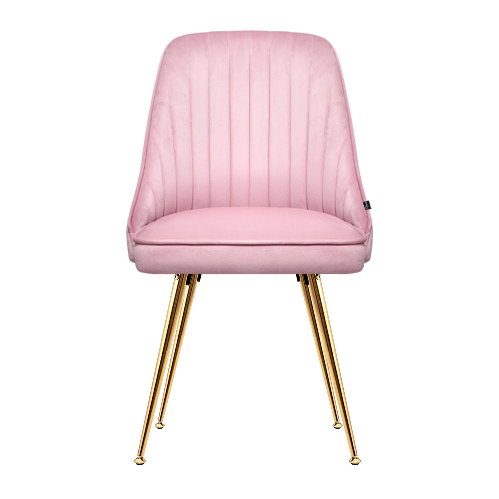 Set of 2 Retro Dining Chairs - Velvet Pink Homecoze