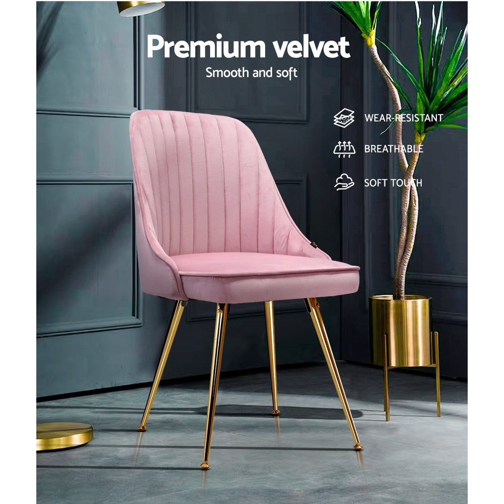 Set of 2 Retro Dining Chairs - Velvet Pink Homecoze