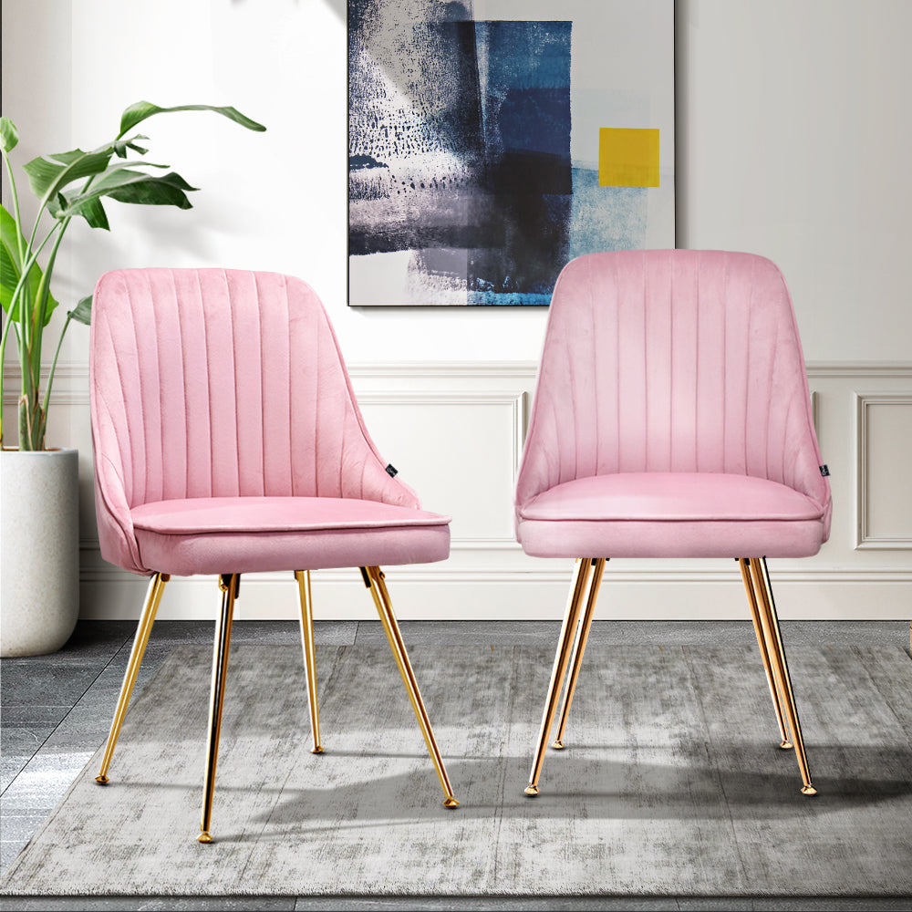 Set of 2 Retro Dining Chairs - Velvet Pink Homecoze