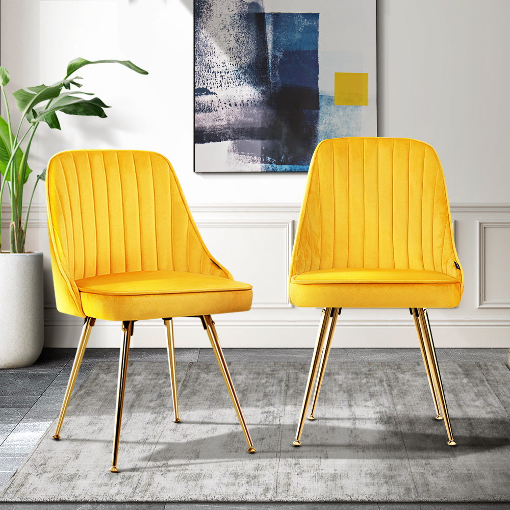 Set of 2 Retro Dining Chairs - Velvet Yellow Homecoze