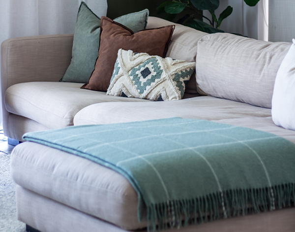 Brighton Throw - 100% NZ Wool - Sage Striped - Homecoze
