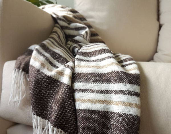 Richmond Throw - Reclaimed Wool Blend - Tan Homecoze