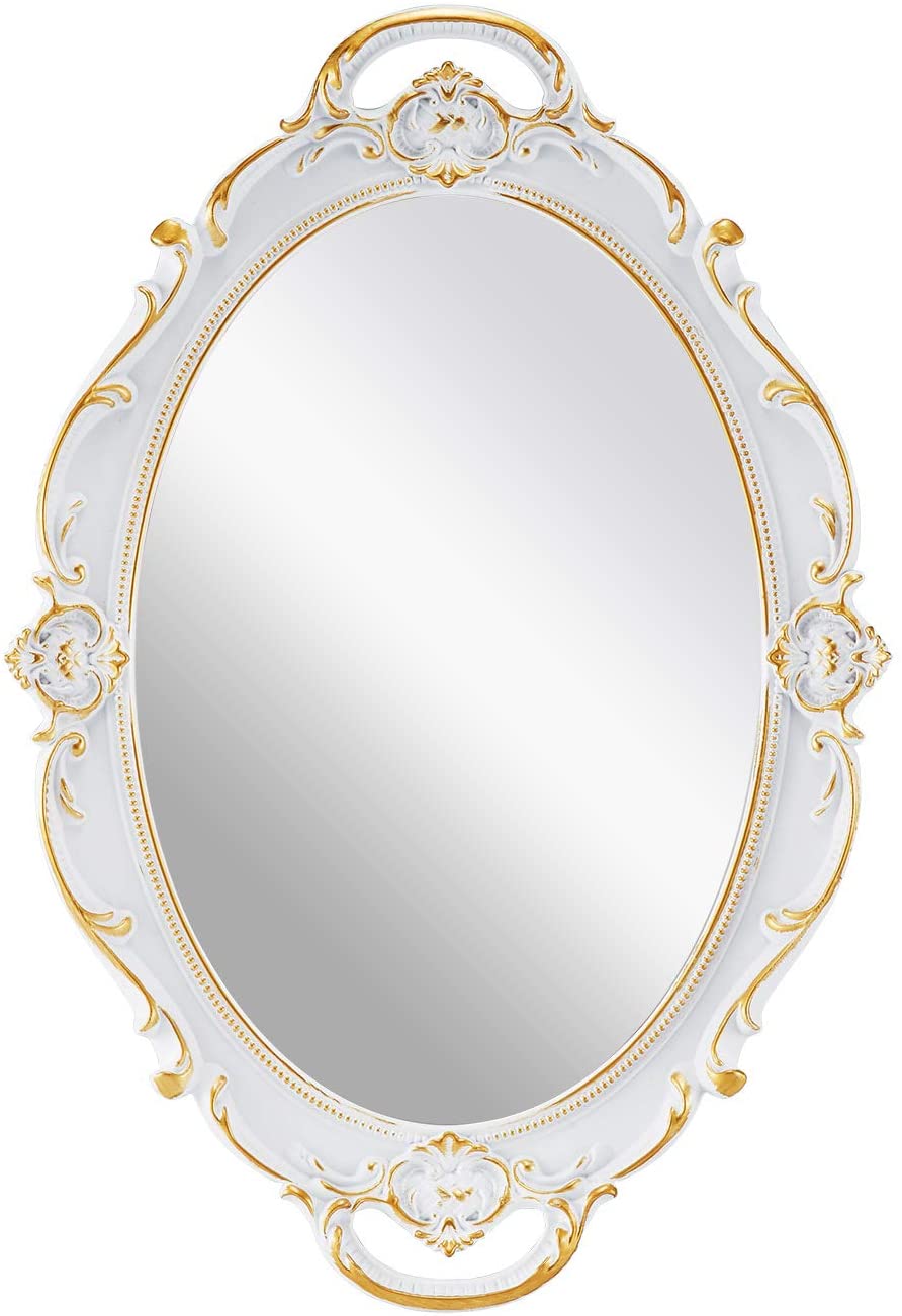 Vintage Style Oval Wall Mirror / Jewelry Tray 25 x 38 cm - Antique White Homecoze