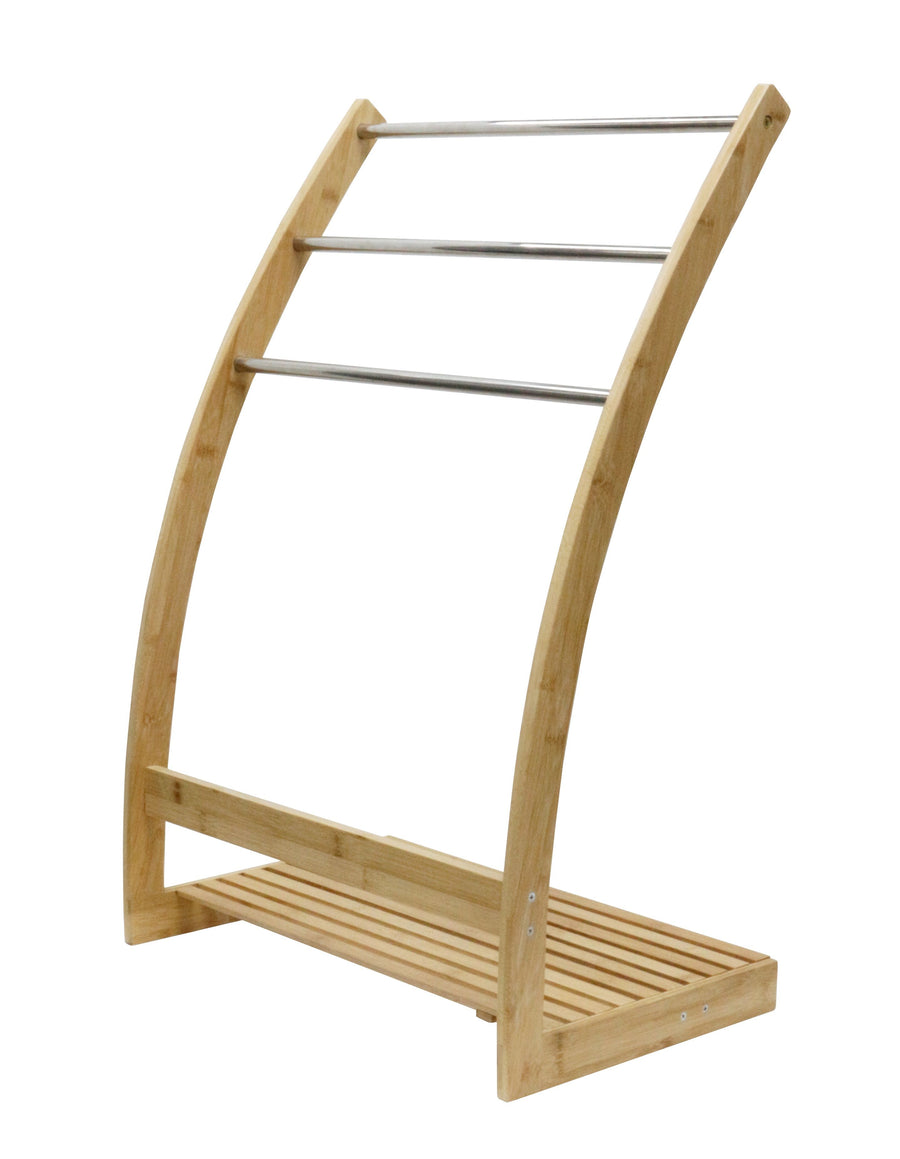 Freestanding 3-Tier Bamboo & Metal Rail Towel Rack 3-Tier with Shelf Homecoze