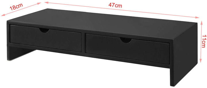 Black Monitor Stand Desk Organizer with 2 Drawers Homecoze