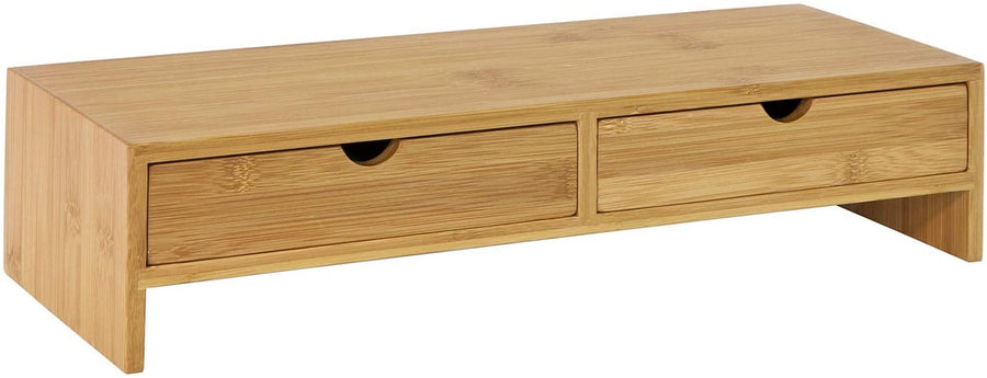 Bamboo Monitor Stand Desk Organizer with 2 Drawers Homecoze