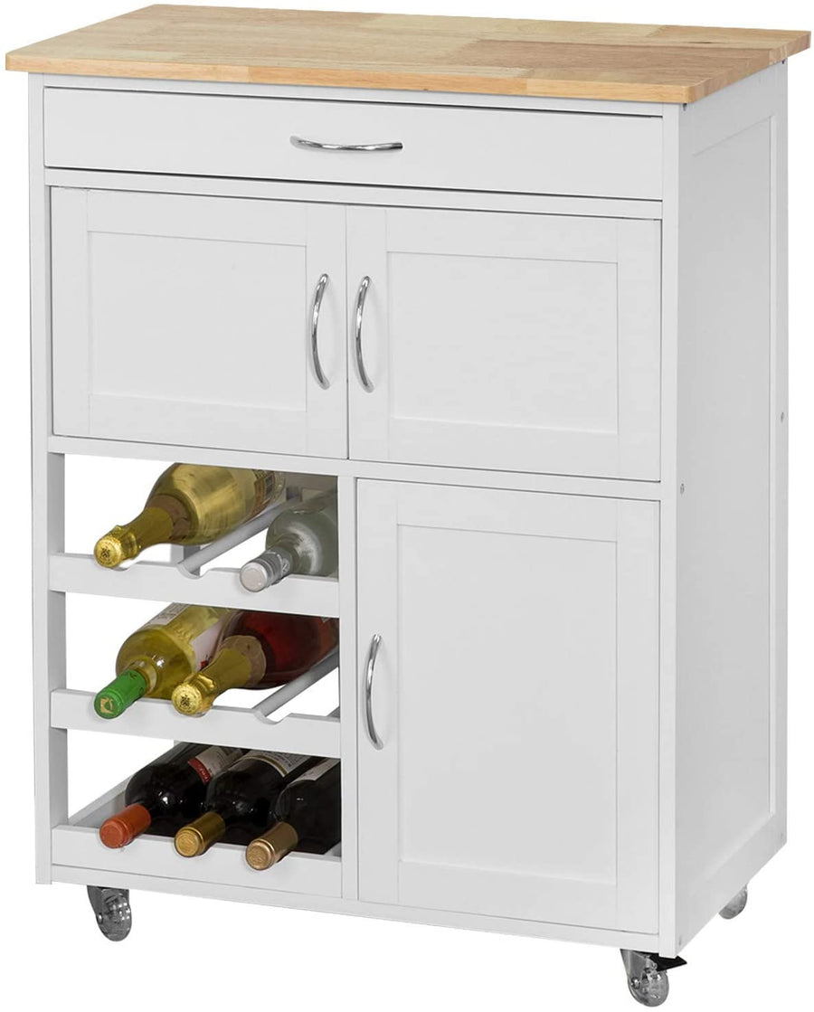 Kitchen Trolley with Wine Racks, Portable Workbench and Serving Cart for Bar or Dining Homecoze