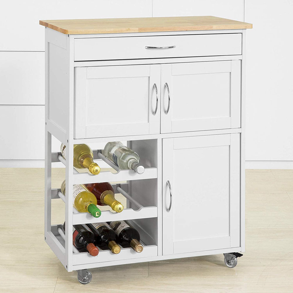 Kitchen Trolley with Wine Racks, Portable Workbench and Serving Cart for Bar or Dining Homecoze