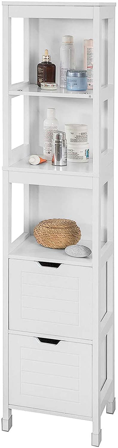 Freestanding Tall Cabinet with Standing Shelves and Drawers Homecoze