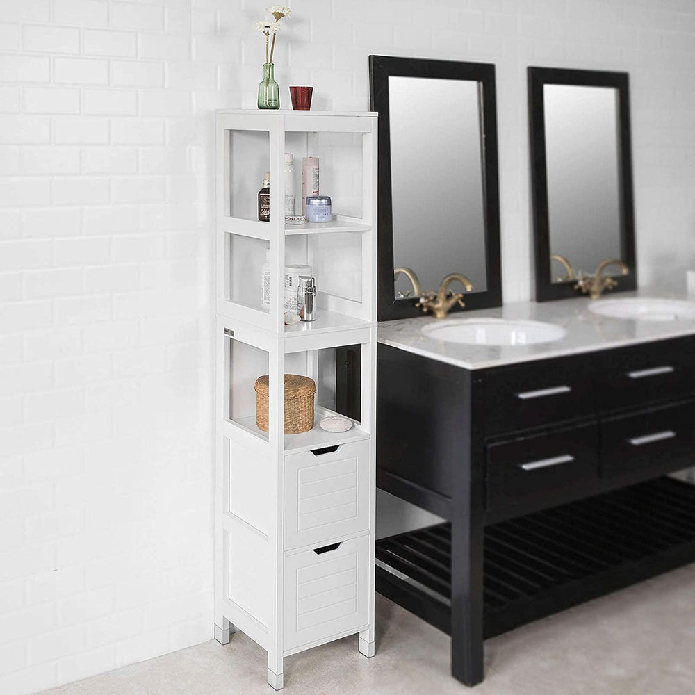 Freestanding Tall Cabinet with Standing Shelves and Drawers Homecoze