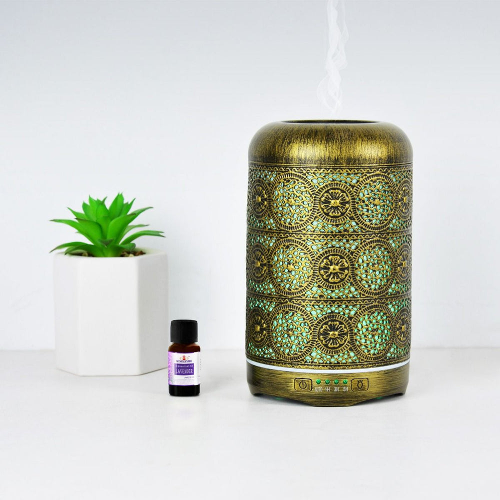 Vintage Gold Metal Decorated 7-Colour LED Aroma Diffuser 260ml Homecoze