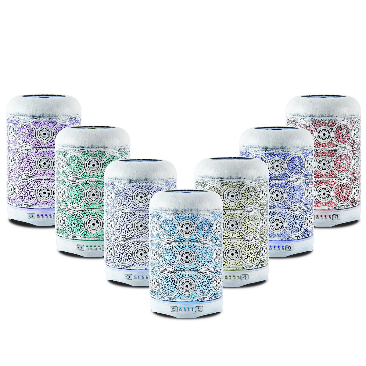 Vintage White Metal Decorated 7-Colour LED Aroma Diffuser 260ml Homecoze