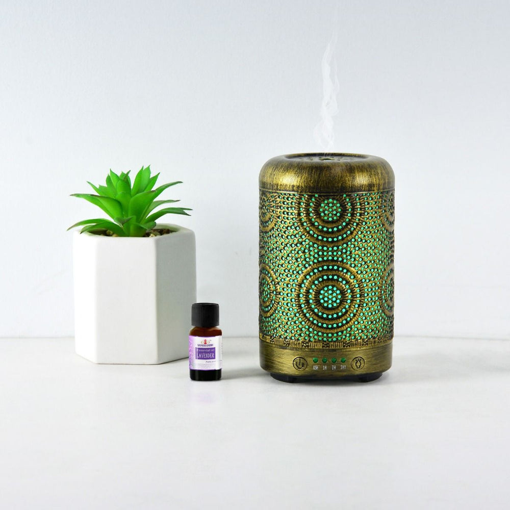 Vintage Gold Metal Decorated 7-Colour LED Aroma Diffuser 100ml Homecoze