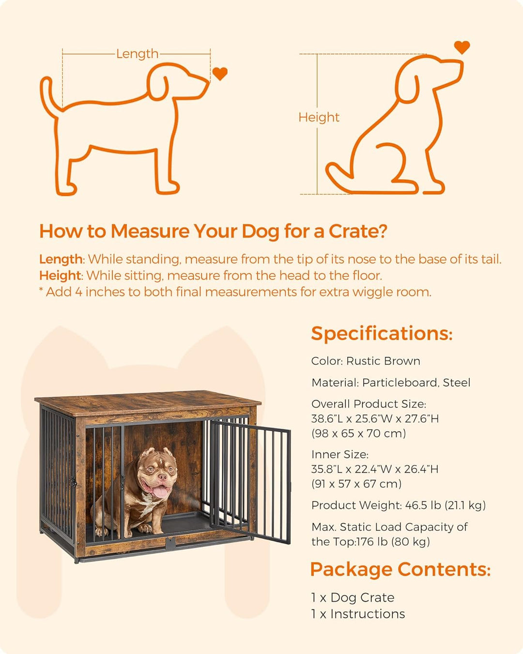 Modern Rustic End Table Dog Crate for Dogs up to 30kg