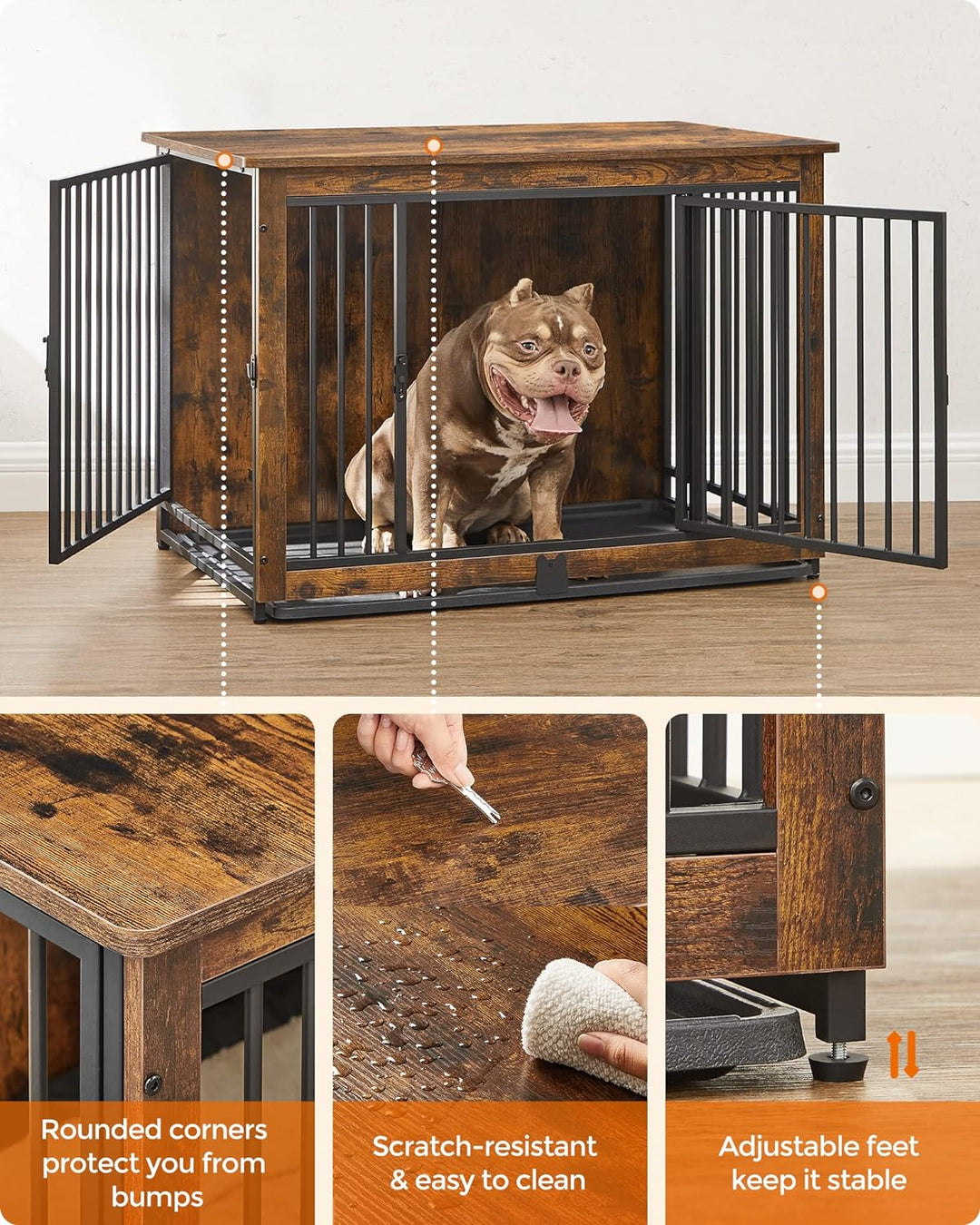 Modern Rustic End Table Dog Crate for Dogs up to 30kg