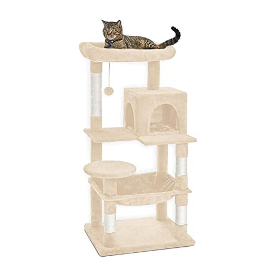 Small Plush Cat Condo Cat Tree Beige - 118cm Homecoze