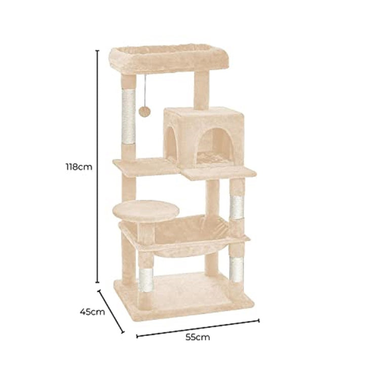 Small Plush Cat Condo Cat Tree Beige - 118cm Homecoze