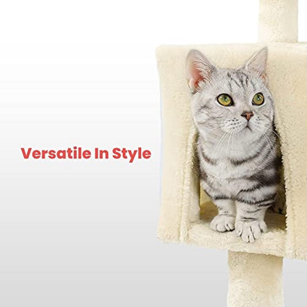 Small Plush Cat Condo Cat Tree Beige - 118cm Homecoze