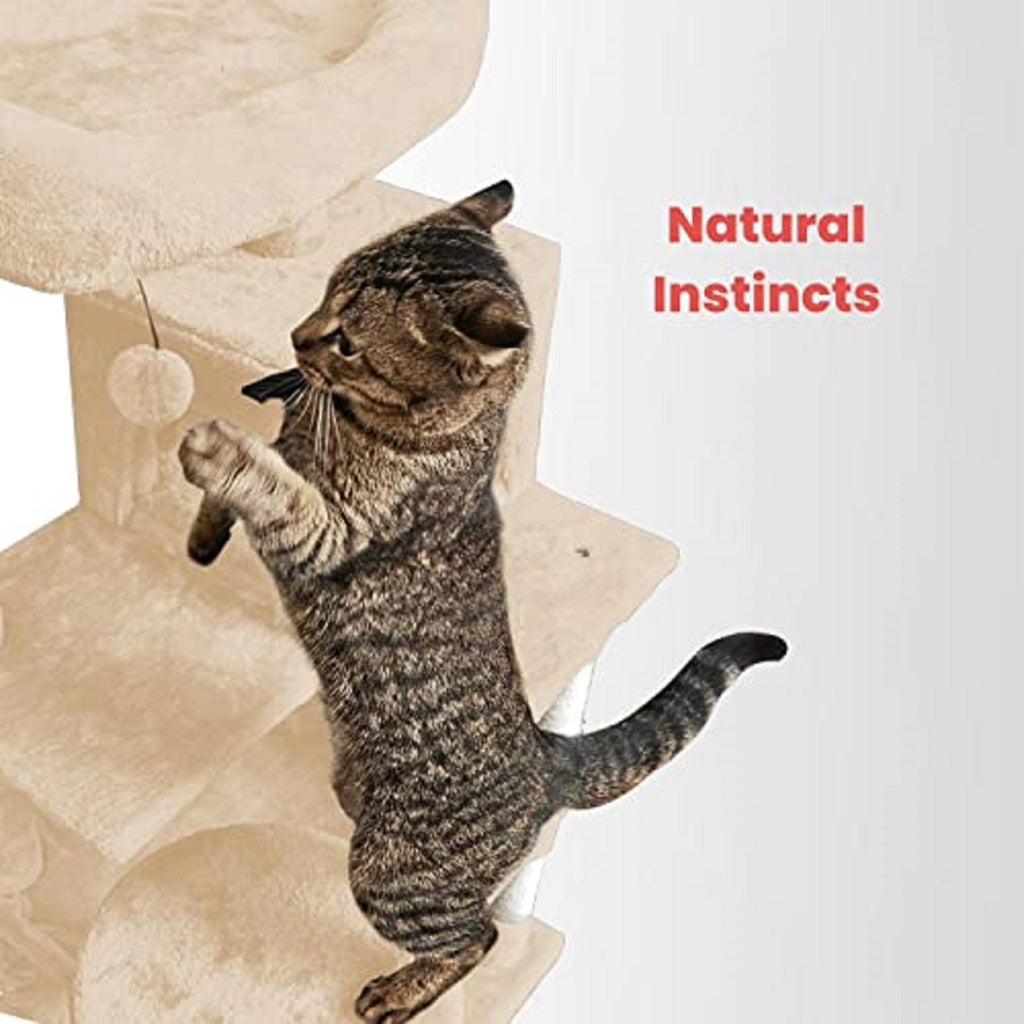 Small Plush Cat Condo Cat Tree Beige - 118cm Homecoze