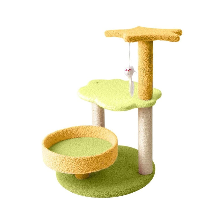 Small Galaxy Plush Scratching Post Cat Tree Yellow Green - 75cm Homecoze