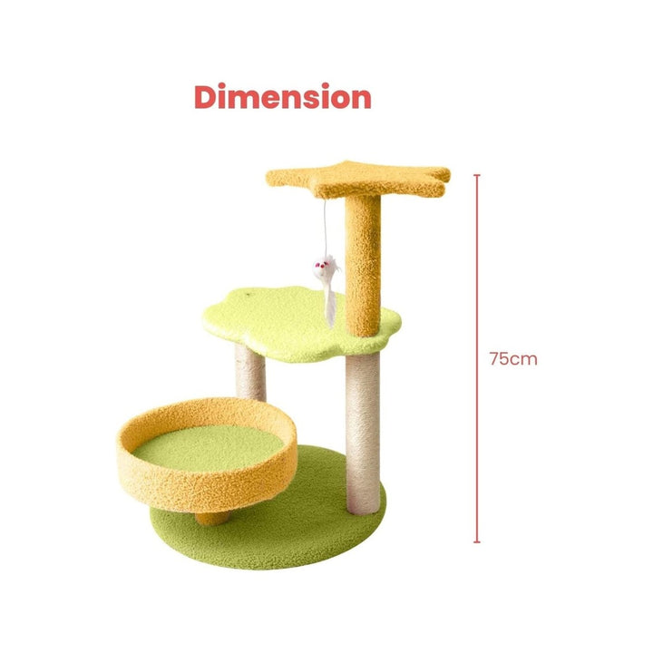 Small Galaxy Plush Scratching Post Cat Tree Yellow Green - 75cm Homecoze