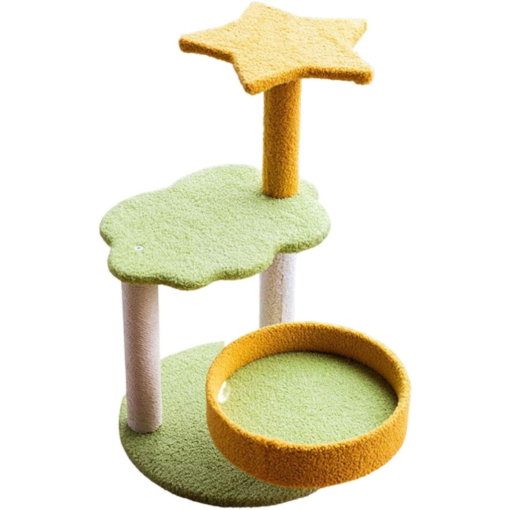 Small Galaxy Plush Scratching Post Cat Tree Yellow Green - 75cm Homecoze