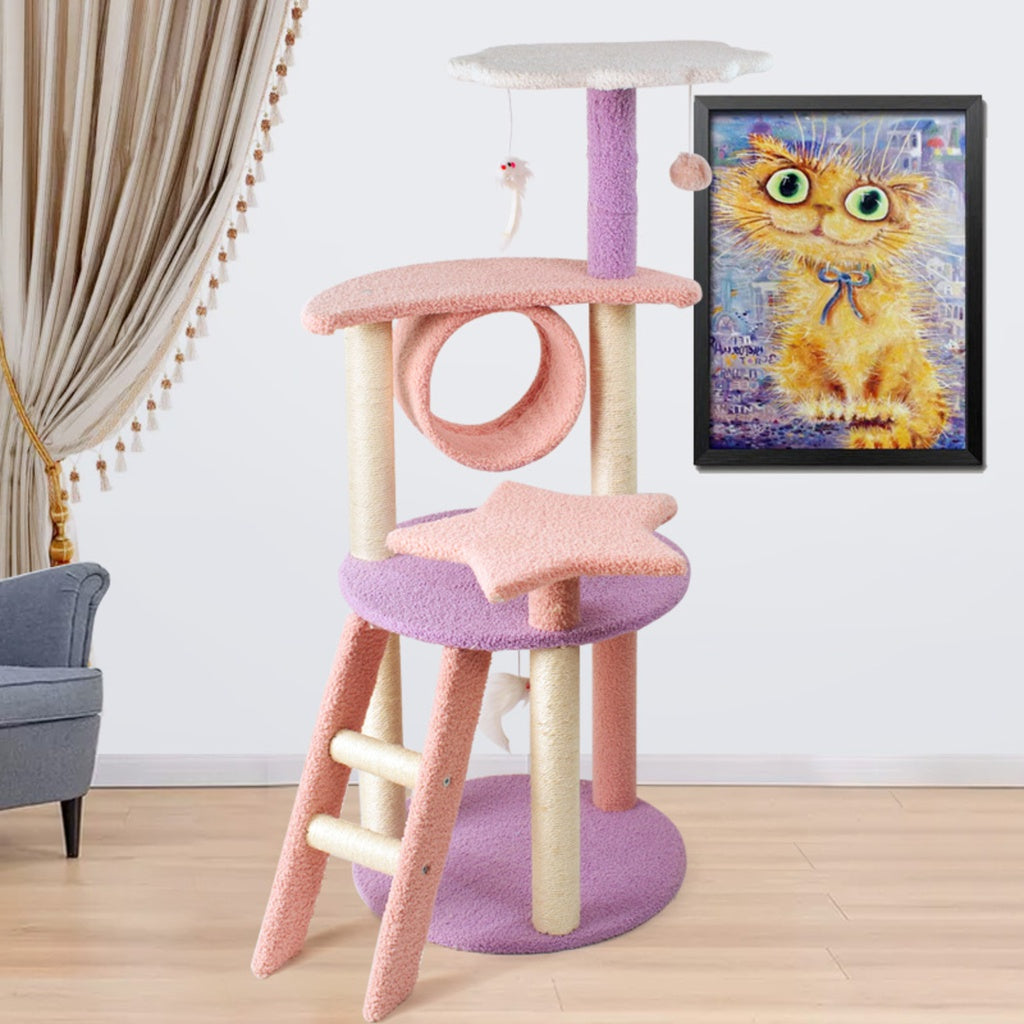 Small Galaxy Plush Cat Condo Cat Tree Pink Purple - 101cm Homecoze