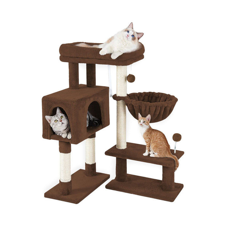 Small Adjustable Base Plush Cat Tree Brown - 97cm Homecoze