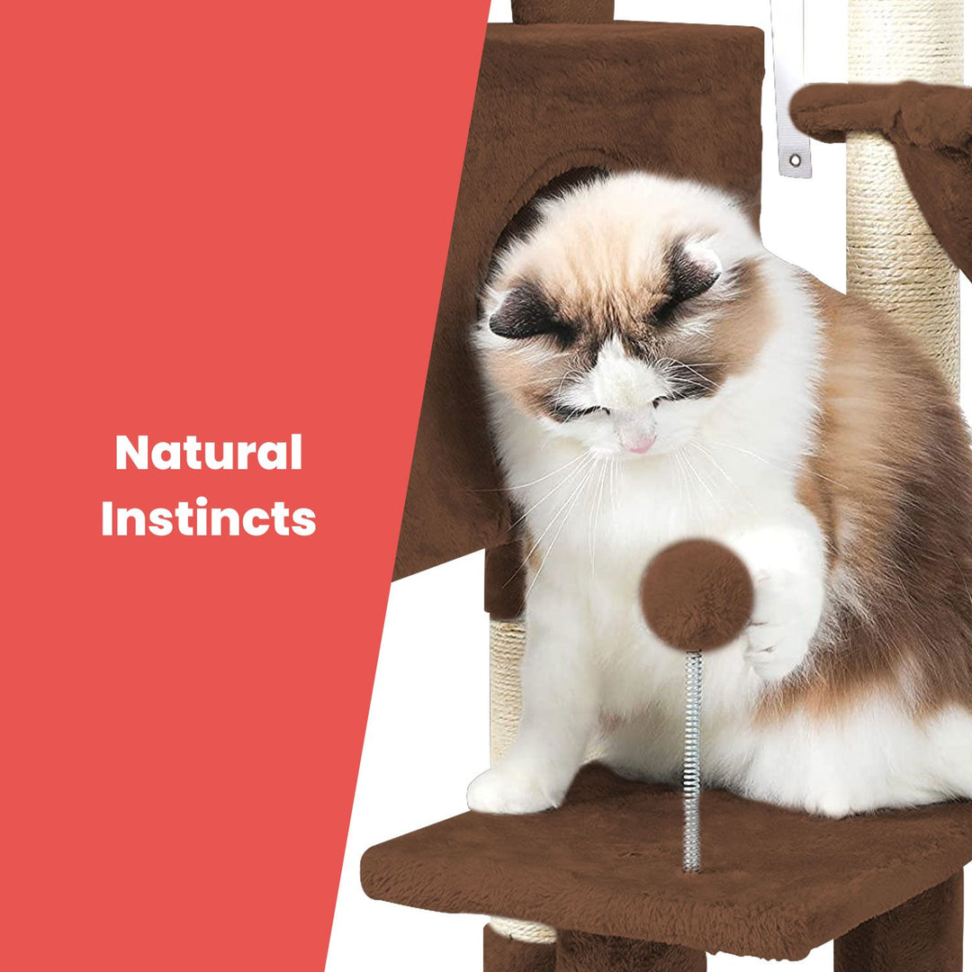 Small Adjustable Base Plush Cat Tree Brown - 97cm Homecoze