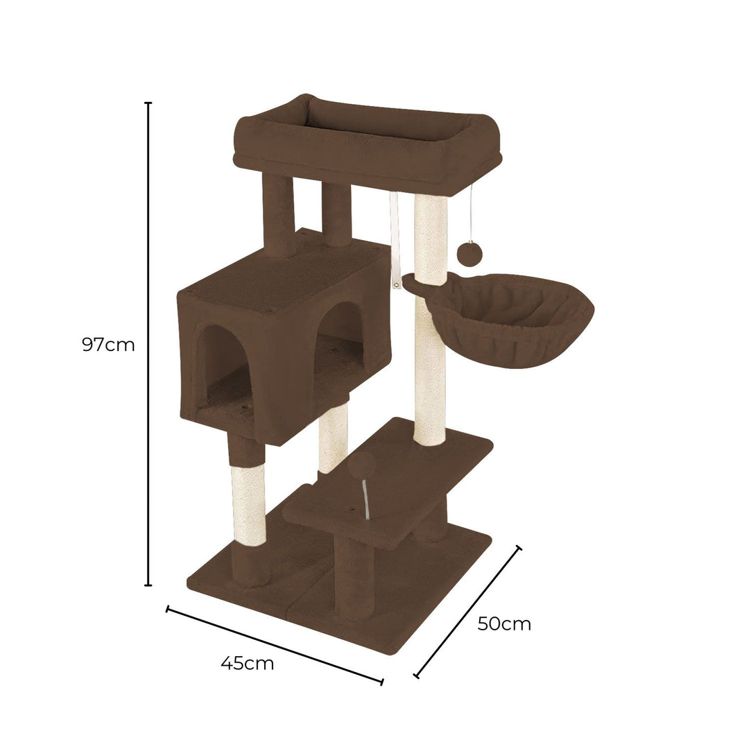 Small Adjustable Base Plush Cat Tree Brown - 97cm Homecoze