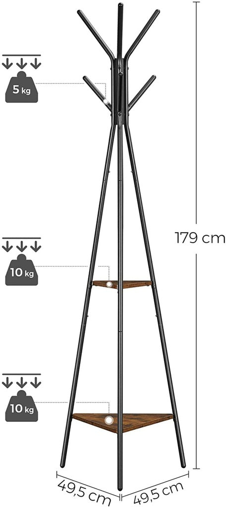 Modern Rustic Series Vintage Style Coat Rack Stand with Shelves Rustic Brown Homecoze