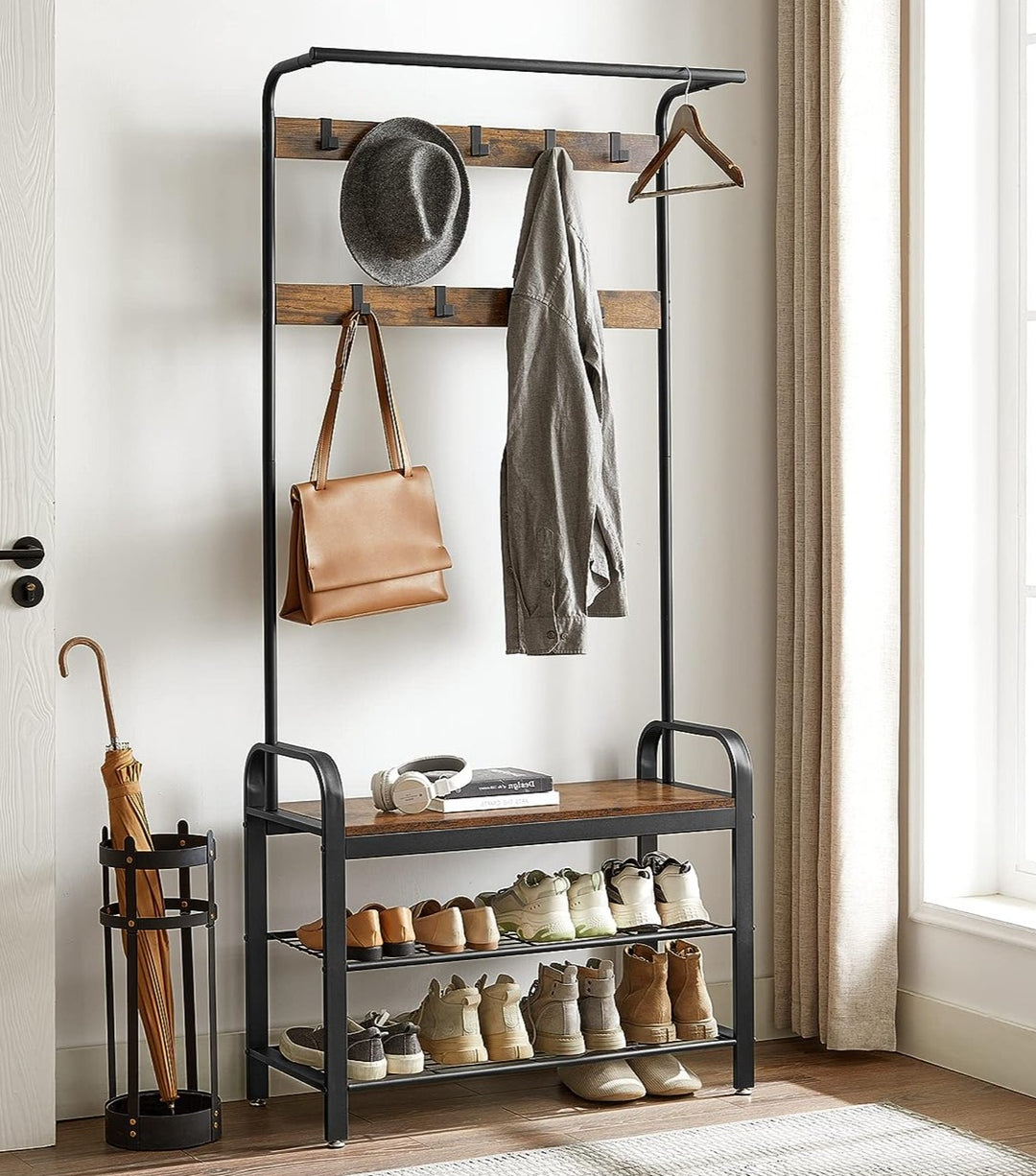 Modern Rustic Coat Rack with Shoe Bench