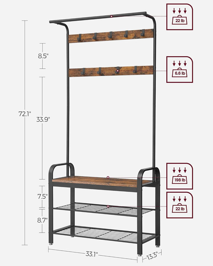 Modern Rustic Coat Rack with Shoe Bench