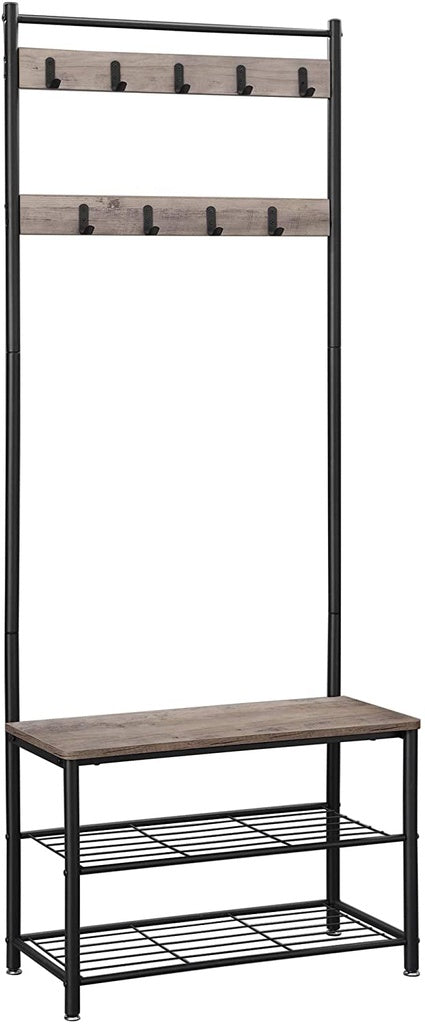 Coat Rack Entry Stand with Storage Shoe Shelves 175cm - Greige Homecoze