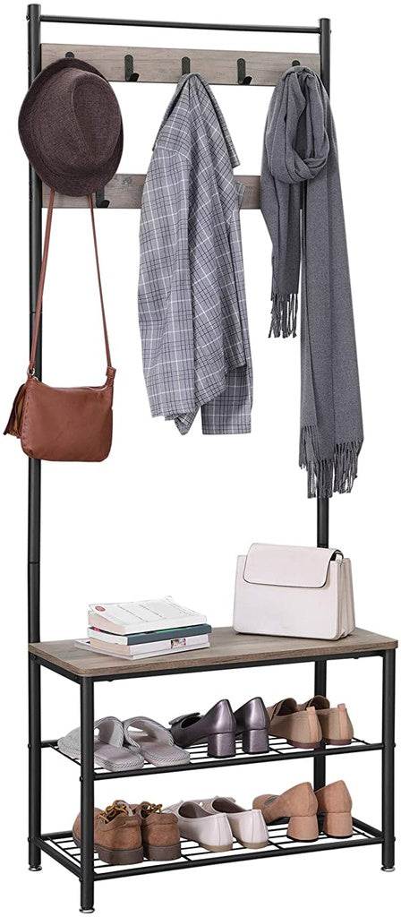 Coat Rack Entry Stand with Storage Shoe Shelves 175cm - Greige Homecoze