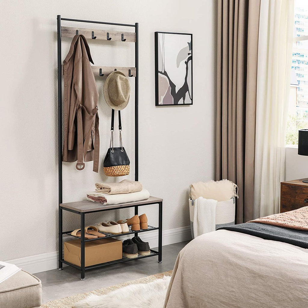 Coat Rack Entry Stand with Storage Shoe Shelves 175cm - Greige Homecoze