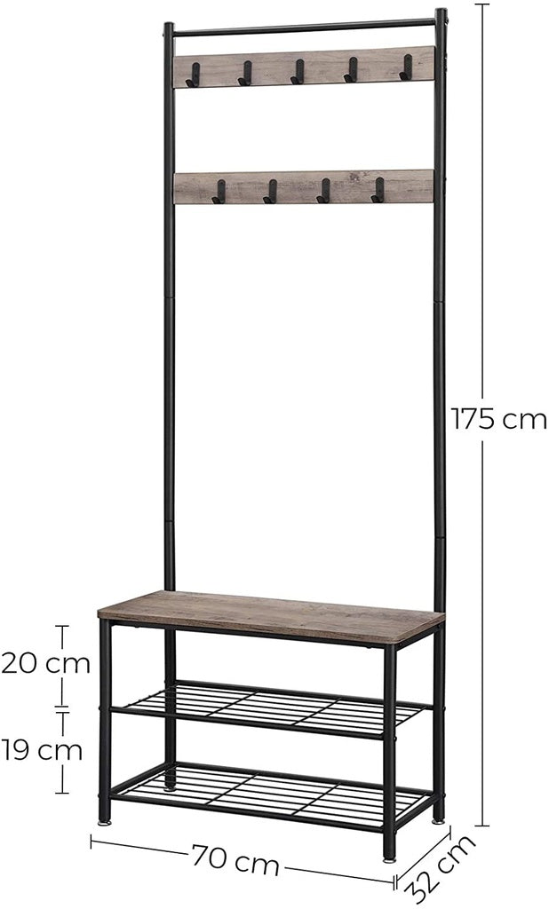 Coat Rack Entry Stand with Storage Shoe Shelves 175cm - Greige Homecoze