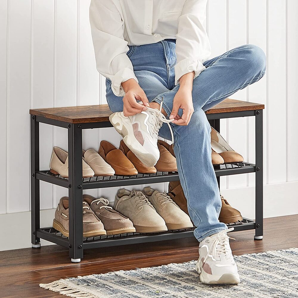 Modern Rustic 2-Tier Shoe Rack Bench 73cm