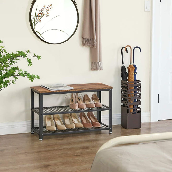 Modern Rustic 2-Tier Shoe Rack Bench 73cm