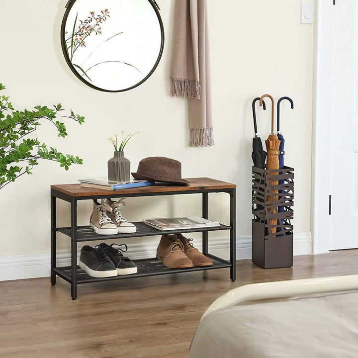 Modern Rustic 2-Tier Shoe Rack Bench 80cm