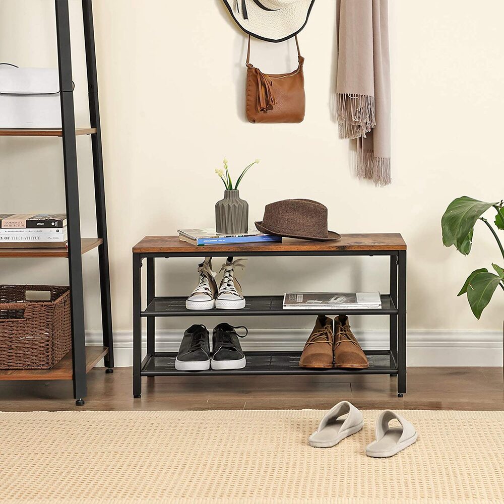 Modern Rustic 2-Tier Shoe Rack Bench 80cm