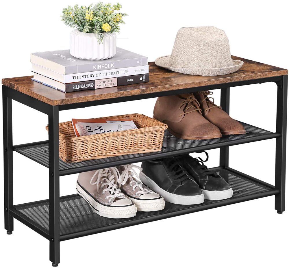 Modern Rustic 2-Tier Shoe Rack Bench 80cm