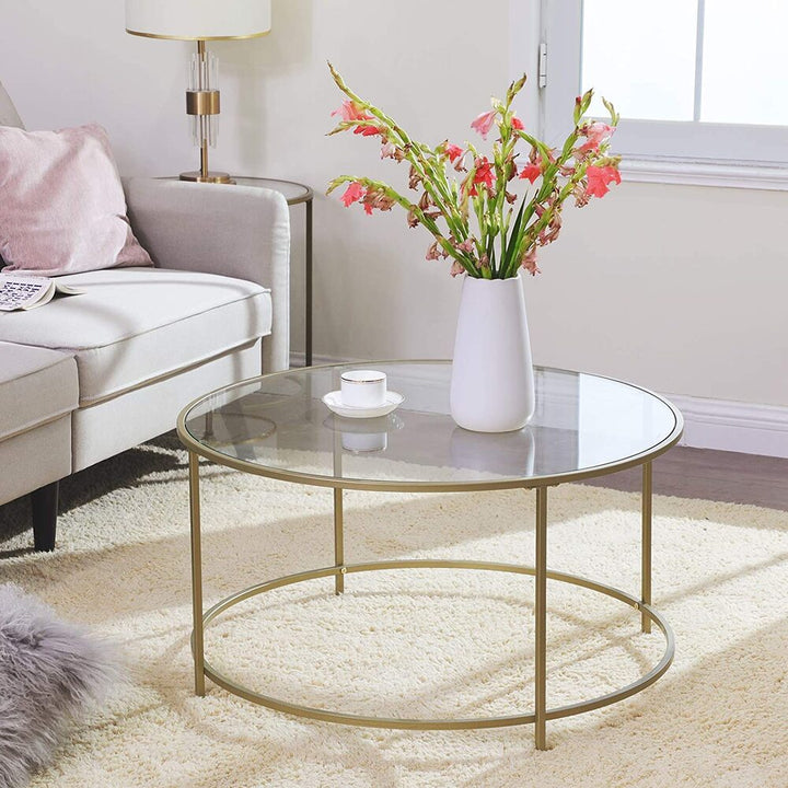 Gold & Glass Round Coffee Table 84cm