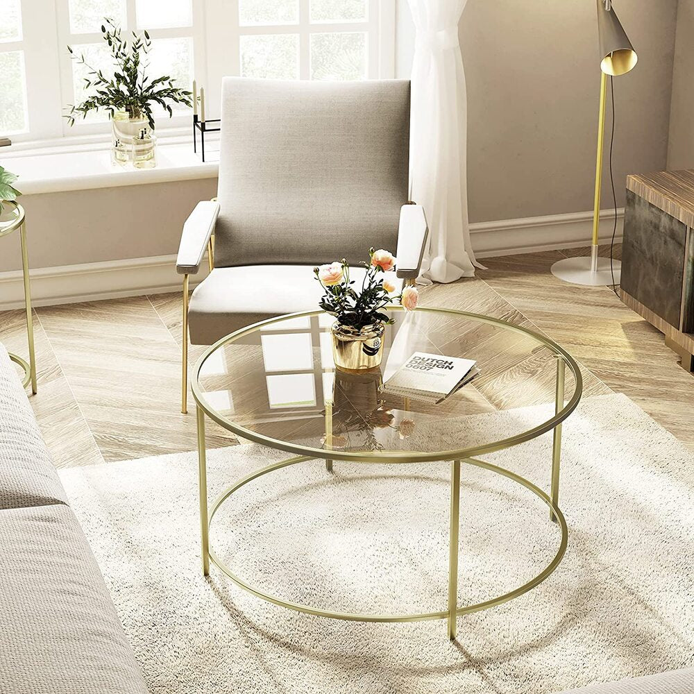 Gold & Glass Round Coffee Table 84cm