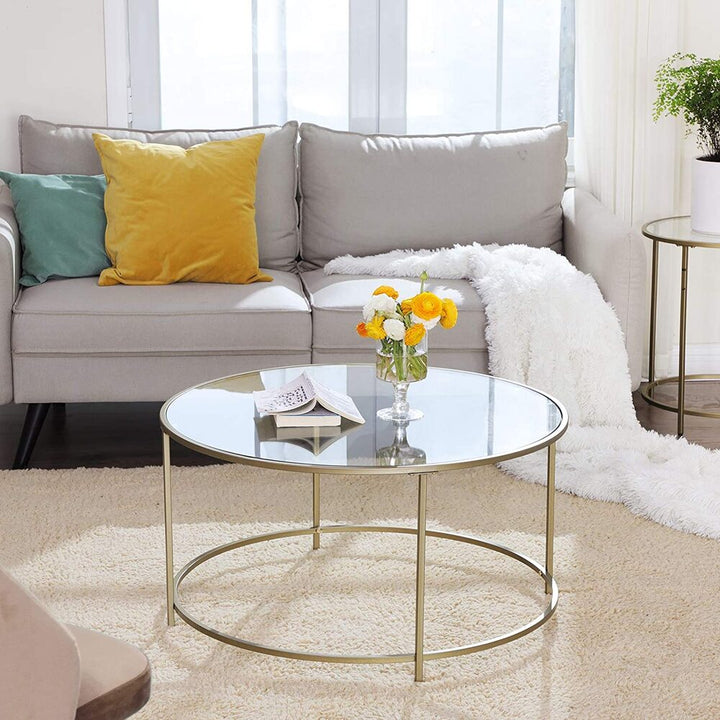 Gold & Glass Round Coffee Table 84cm